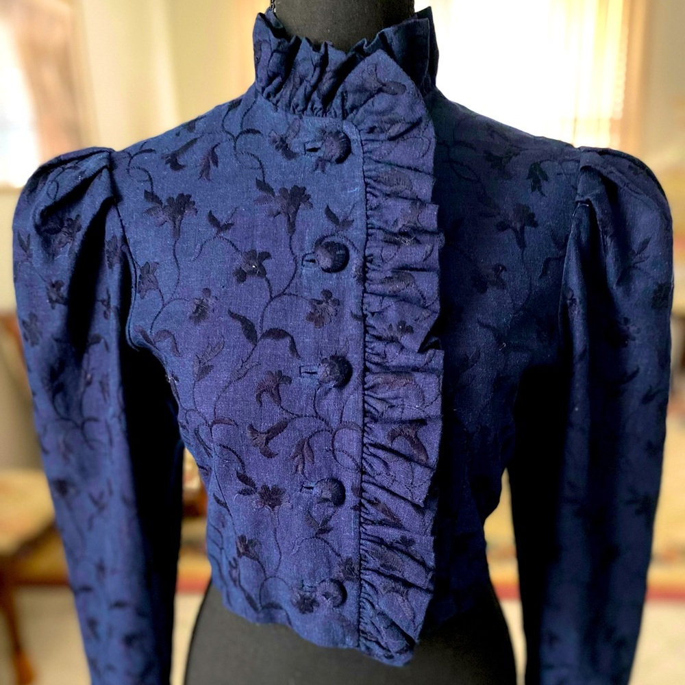 Vintage Mutton Sleeve Embroidered Ruffle Top - Picture 2 of 4